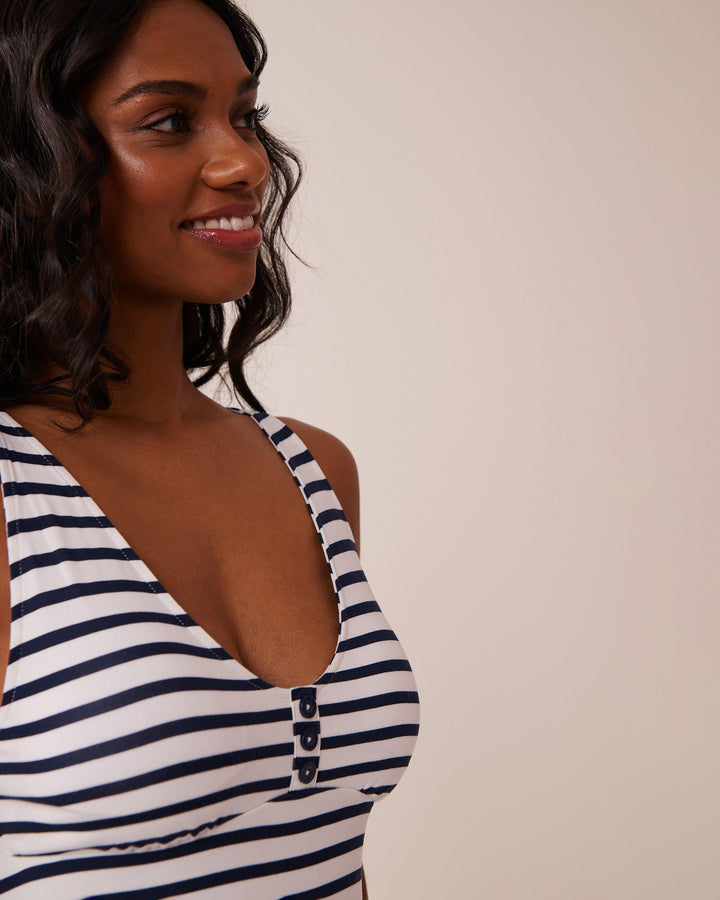 Nautical Stripe Super Soft Nightie - Snow White Navy Stripe