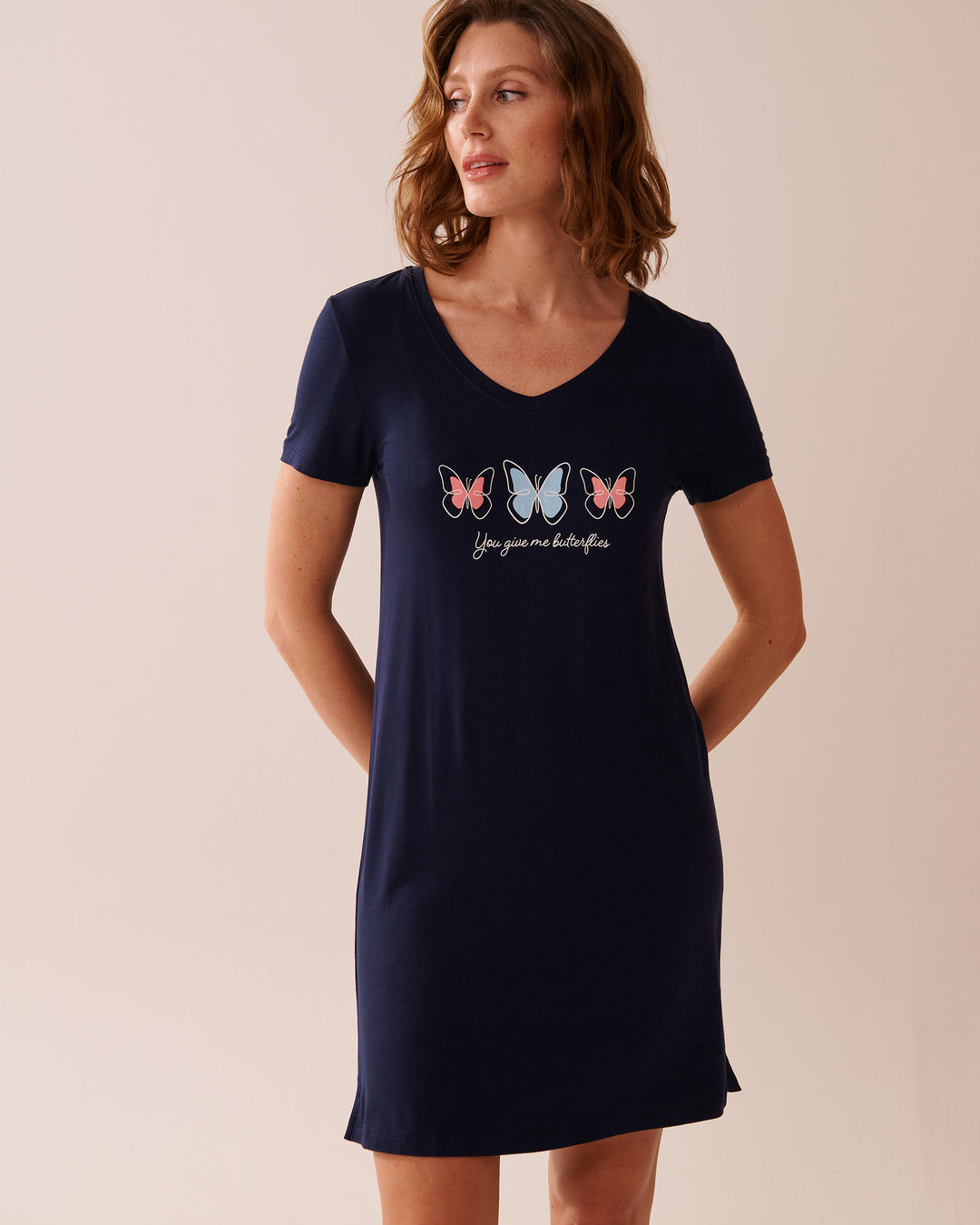 Butterfly Print Soft Jersey Short Sleeve Sleepshir - Maritime Blue
