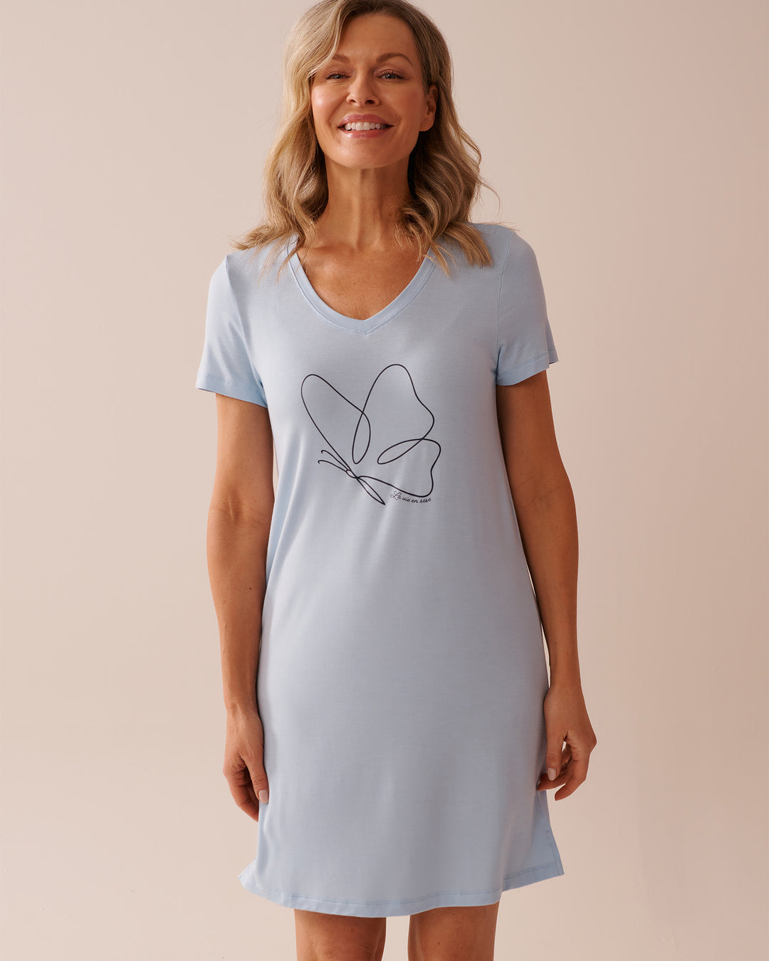 Butterfly Print Soft Jersey Short Sleeve Sleepshir - Cool Blue