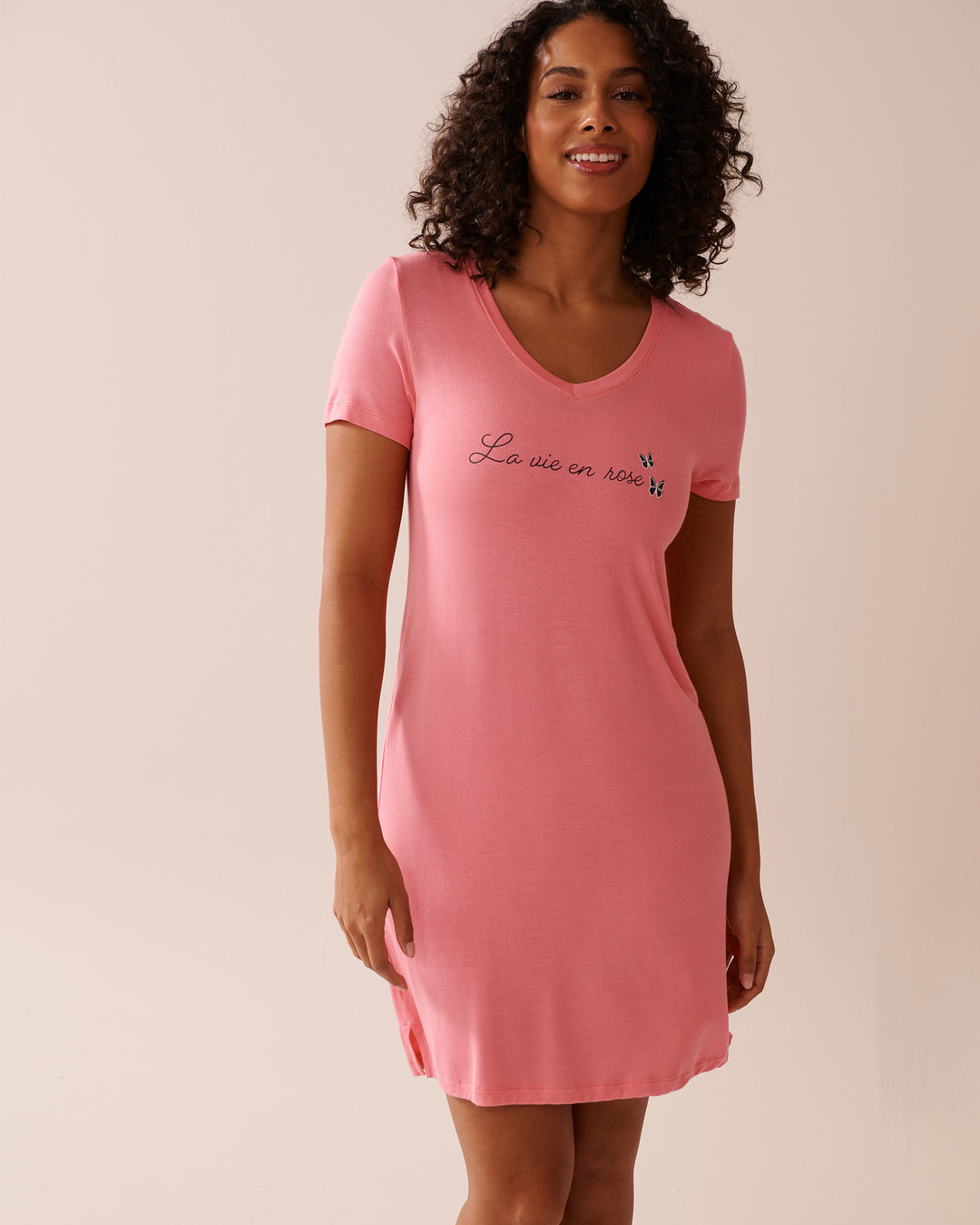 Butterfly Print Soft Jersey Short Sleeve Sleepshir - Salmon Rose