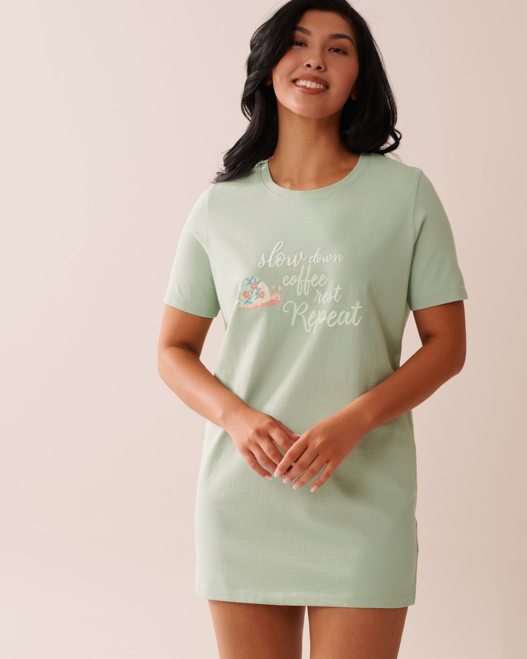 Snail Print Cotton Sleepshirt - Frosty Green