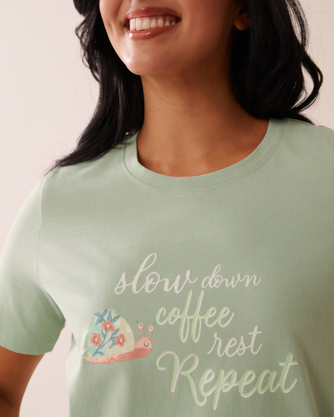 Snail Print Cotton Sleepshirt - Frosty Green