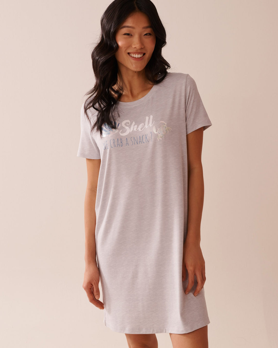 Seashell Print Super Soft Sleepshirt - Comfy Grey Mix Printed