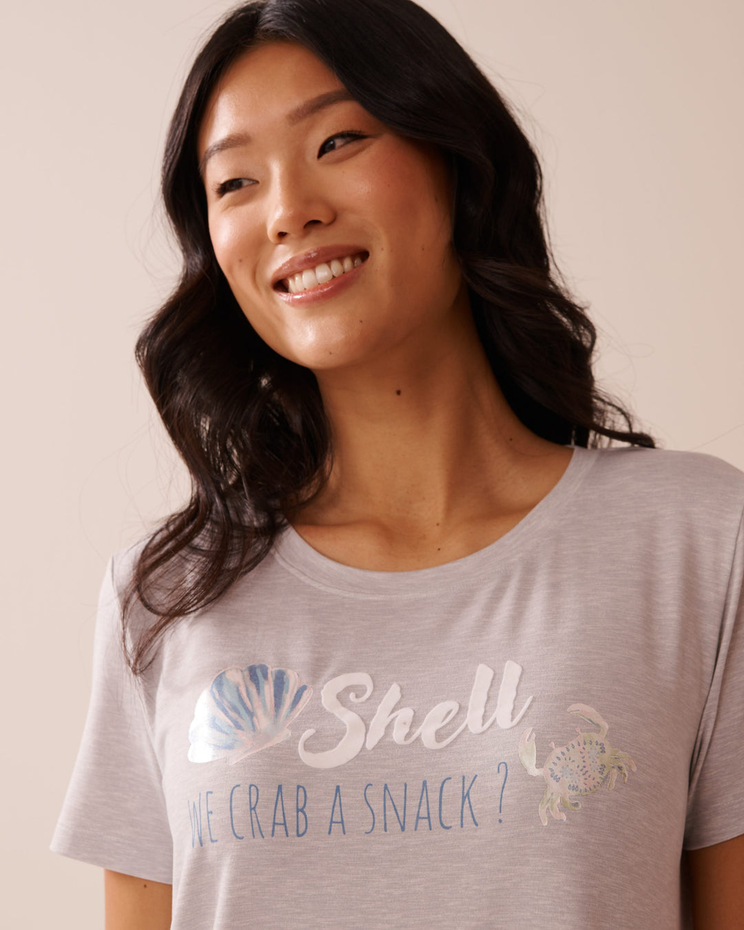 Seashell Print Super Soft Sleepshirt - Comfy Grey Mix Printed