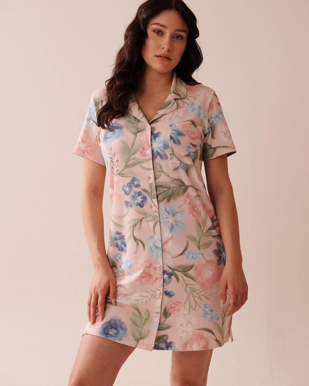 Watercolour Flower Print Super Soft Button-down Sl - Morganite Floral