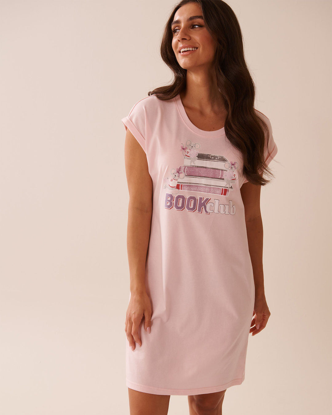 Mouse Print Cotton Short Sleeve Sleepshirt - Lotus