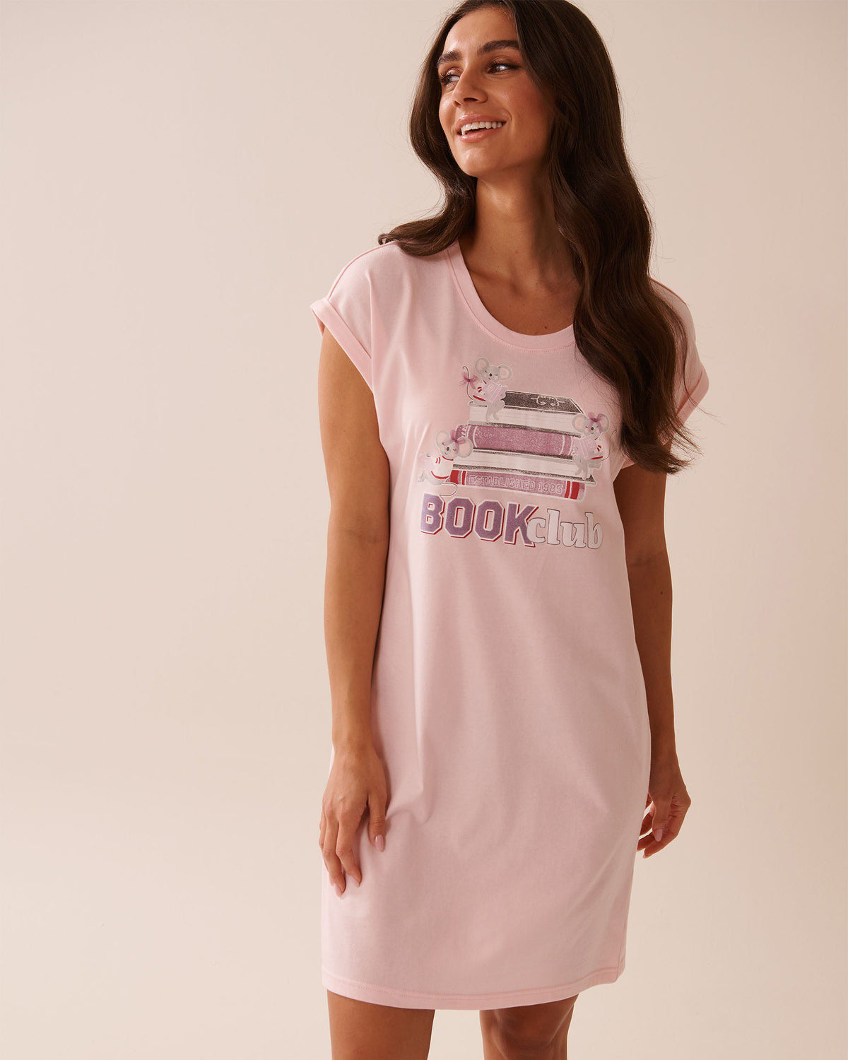 Mouse Print Cotton Short Sleeve Sleepshirt - Lotus