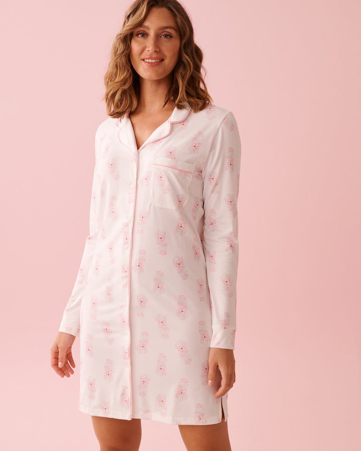 Peachy D Teddy Sleepshirt Lslv - White