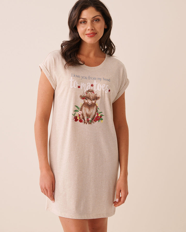 Highland Cow Print Cotton Short Sleeve Sleepshirt