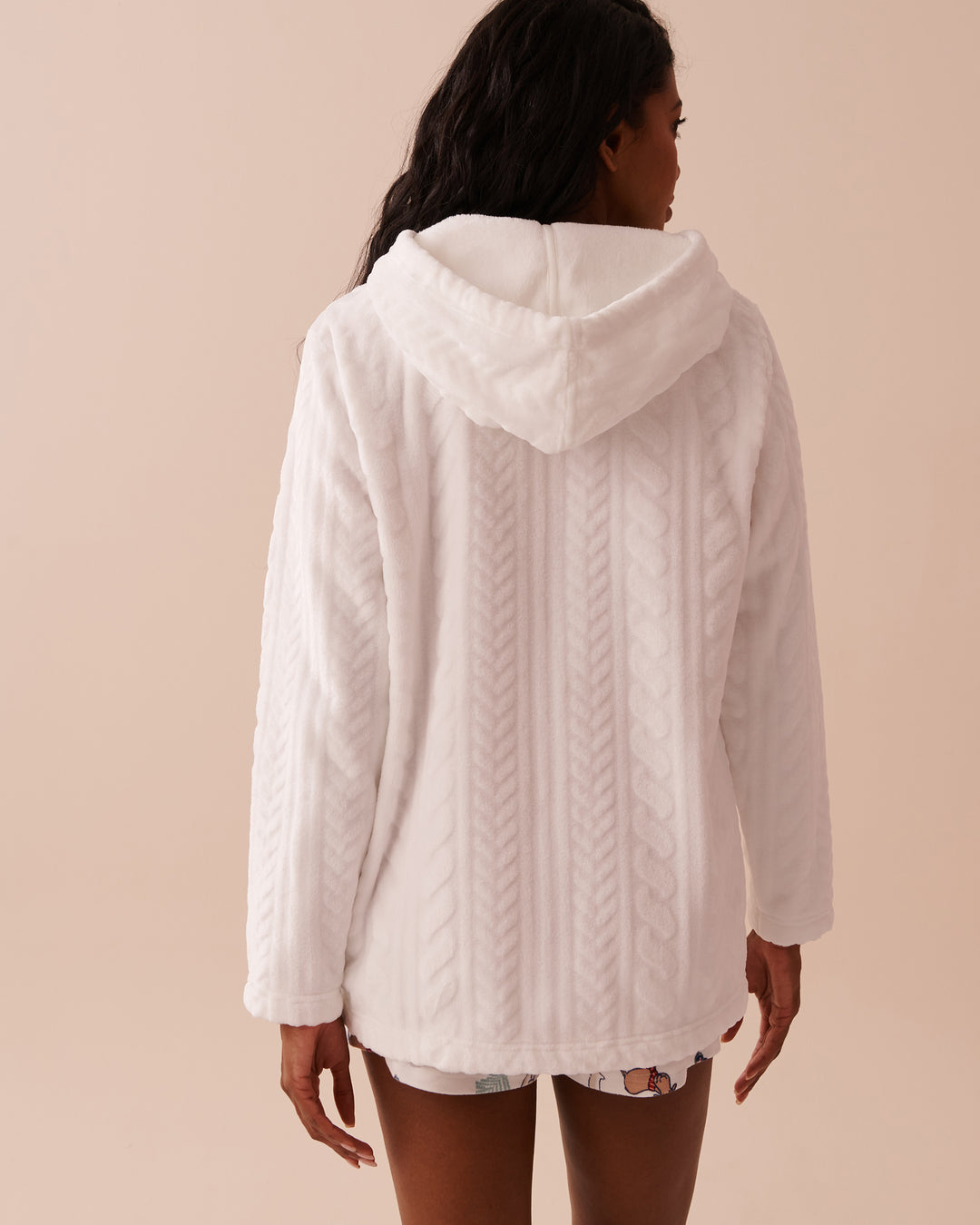 Recycled Fibers Cable Effect Soft Hooded Cardigan - Corydalis Blue Cable