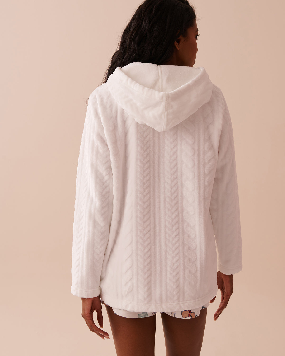 Recycled Fibers Cable Effect Soft Hooded Cardigan - Corydalis Blue Cable