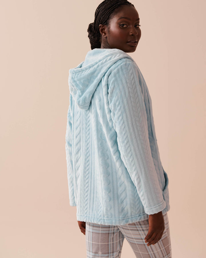 Recycled Fibers Cable Effect Soft Hooded Cardigan - Corydalis Blue Cable