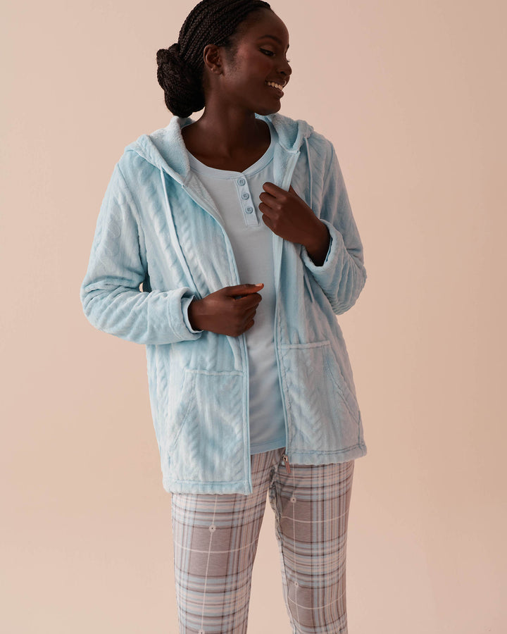 Recycled Fibers Cable Effect Soft Hooded Cardigan - Corydalis Blue Cable