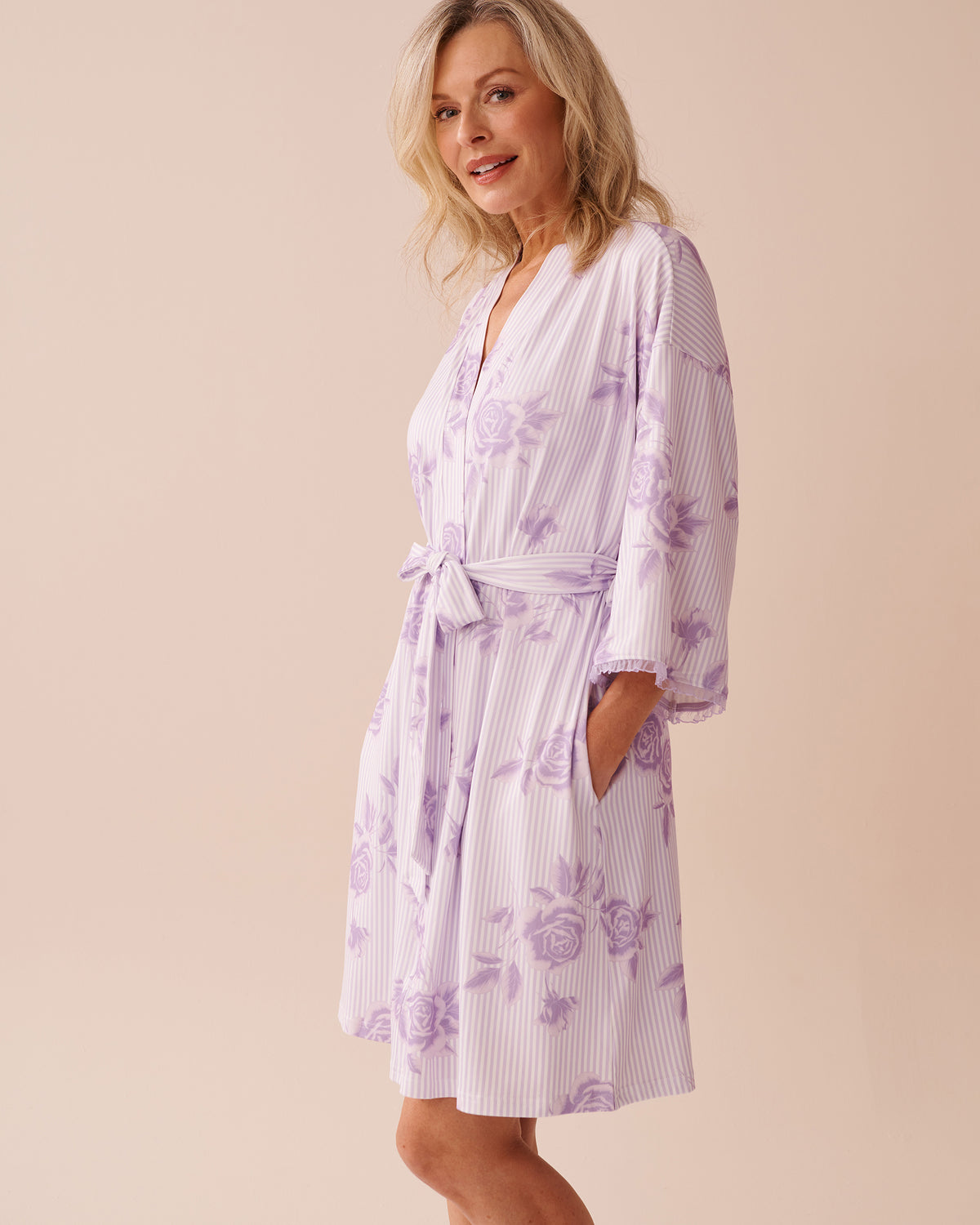 Lilac Rose Print Super Soft Kimono - Pastel Lilac Floral