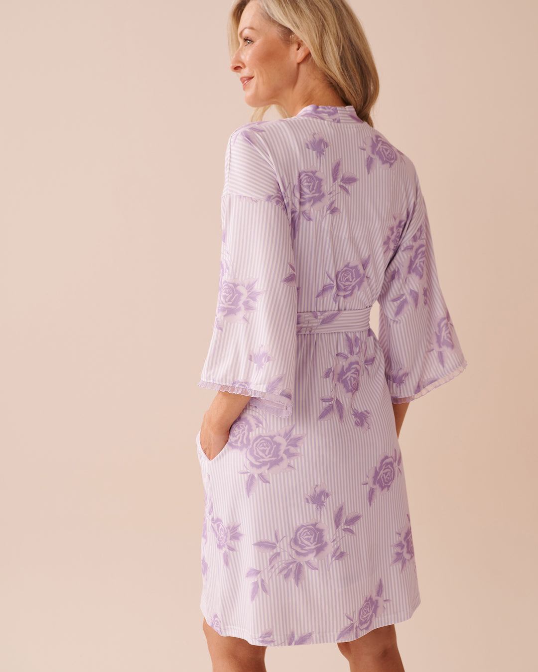 Lilac Rose Print Super Soft Kimono - Pastel Lilac Floral