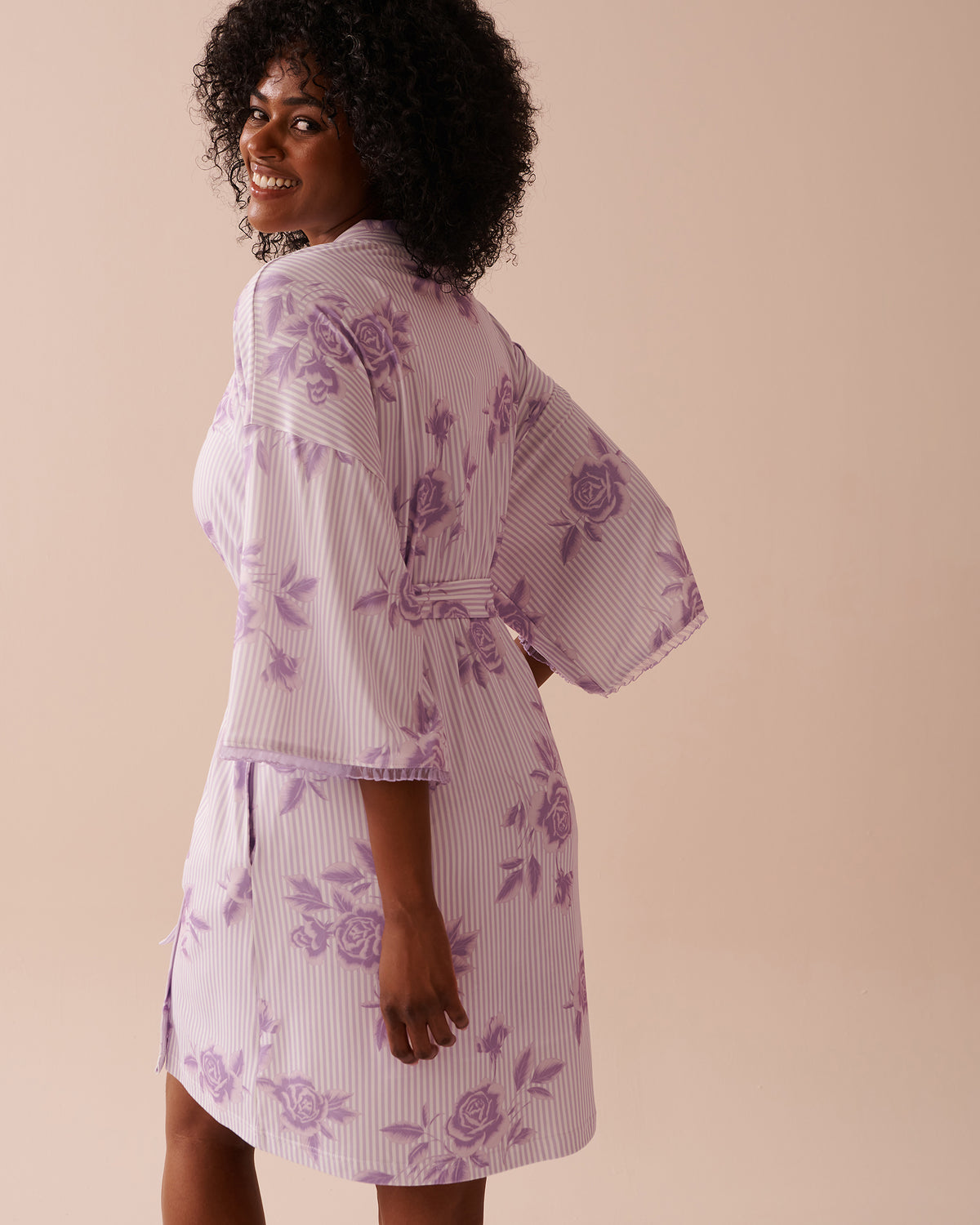 Lilac Rose Print Super Soft Kimono - Pastel Lilac Floral