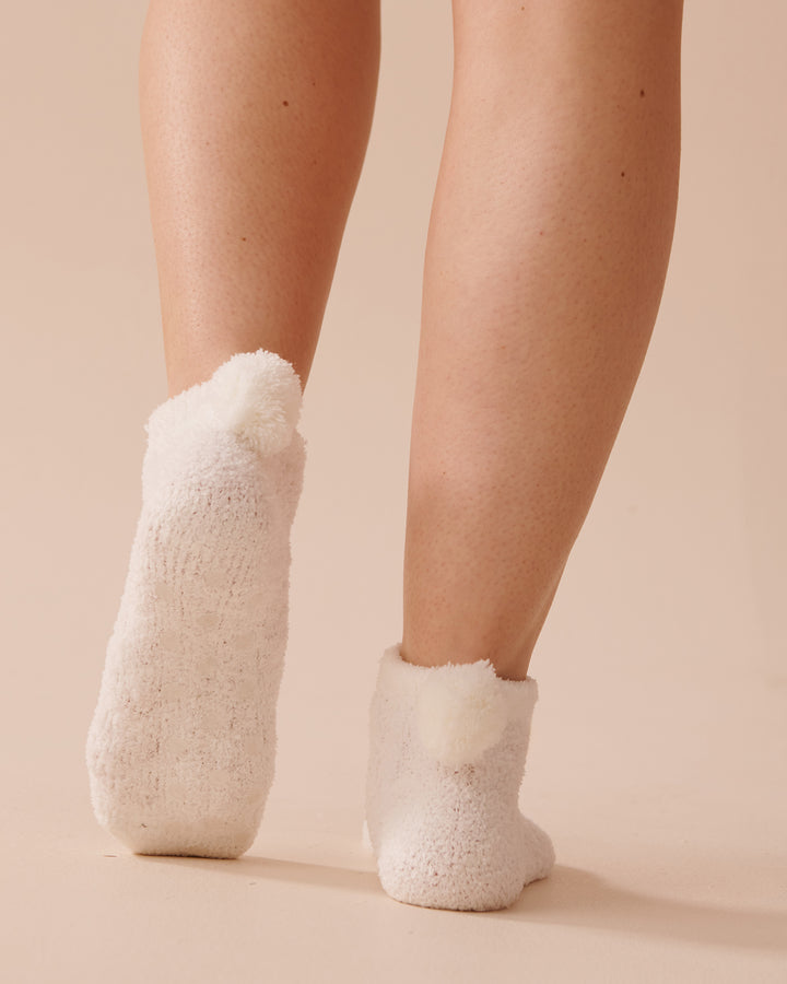 Pompom Soft Plush Socks - Heather Rose Cable