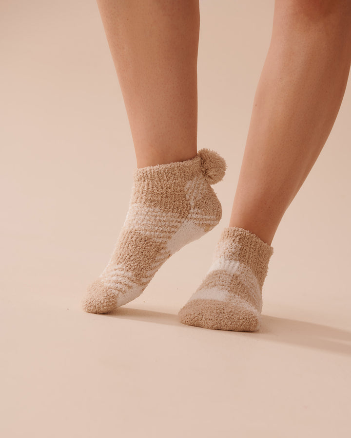 Pompom Soft Plush Socks - Heather Rose Cable