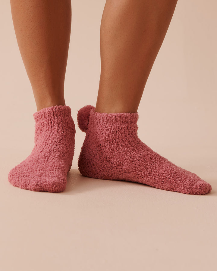 Pompom Soft Plush Socks - Heather Rose Cable