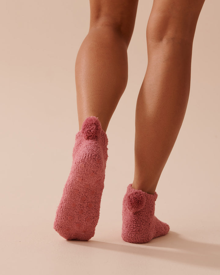 Pompom Soft Plush Socks - Heather Rose Cable