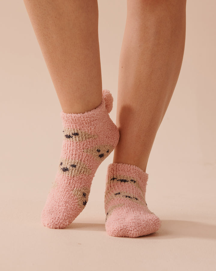 Pompom Soft Plush Socks - Heather Rose Cable
