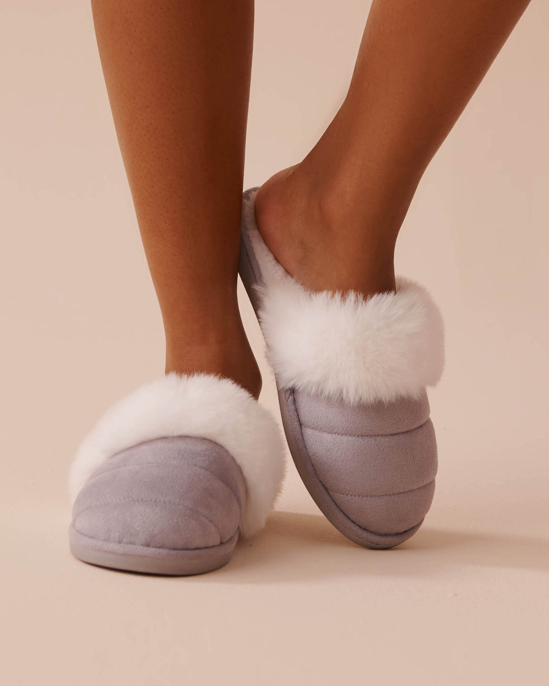 Suede and Faux Fur Slippers - Doeskin