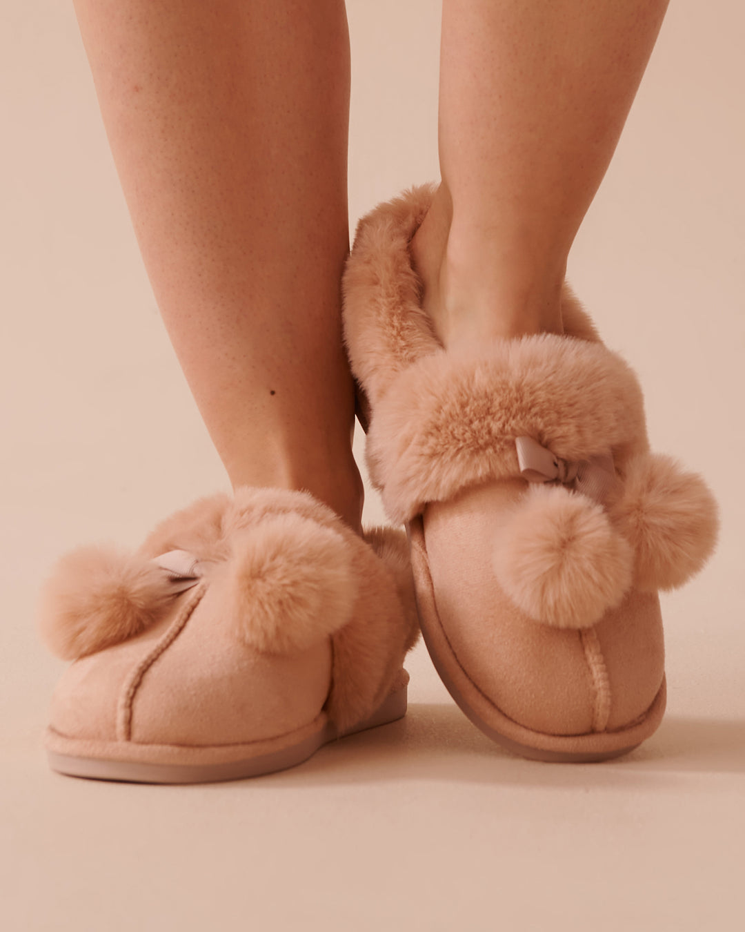 Bow &amp; Pompom Suede Bootie Slippers - Aquifer