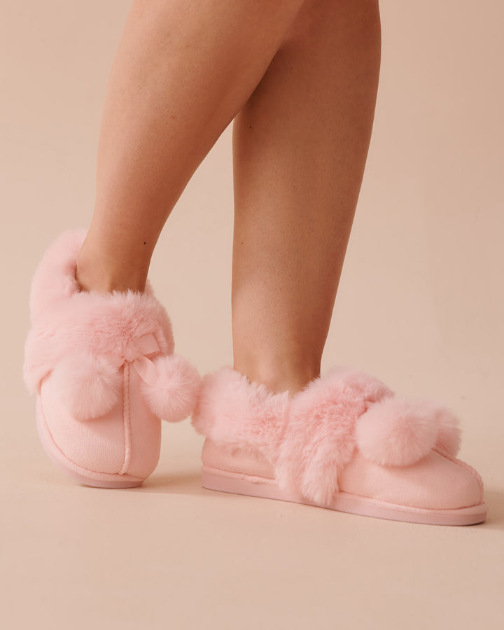 Bow &amp; Pompom Suede Bootie Slippers - Aquifer