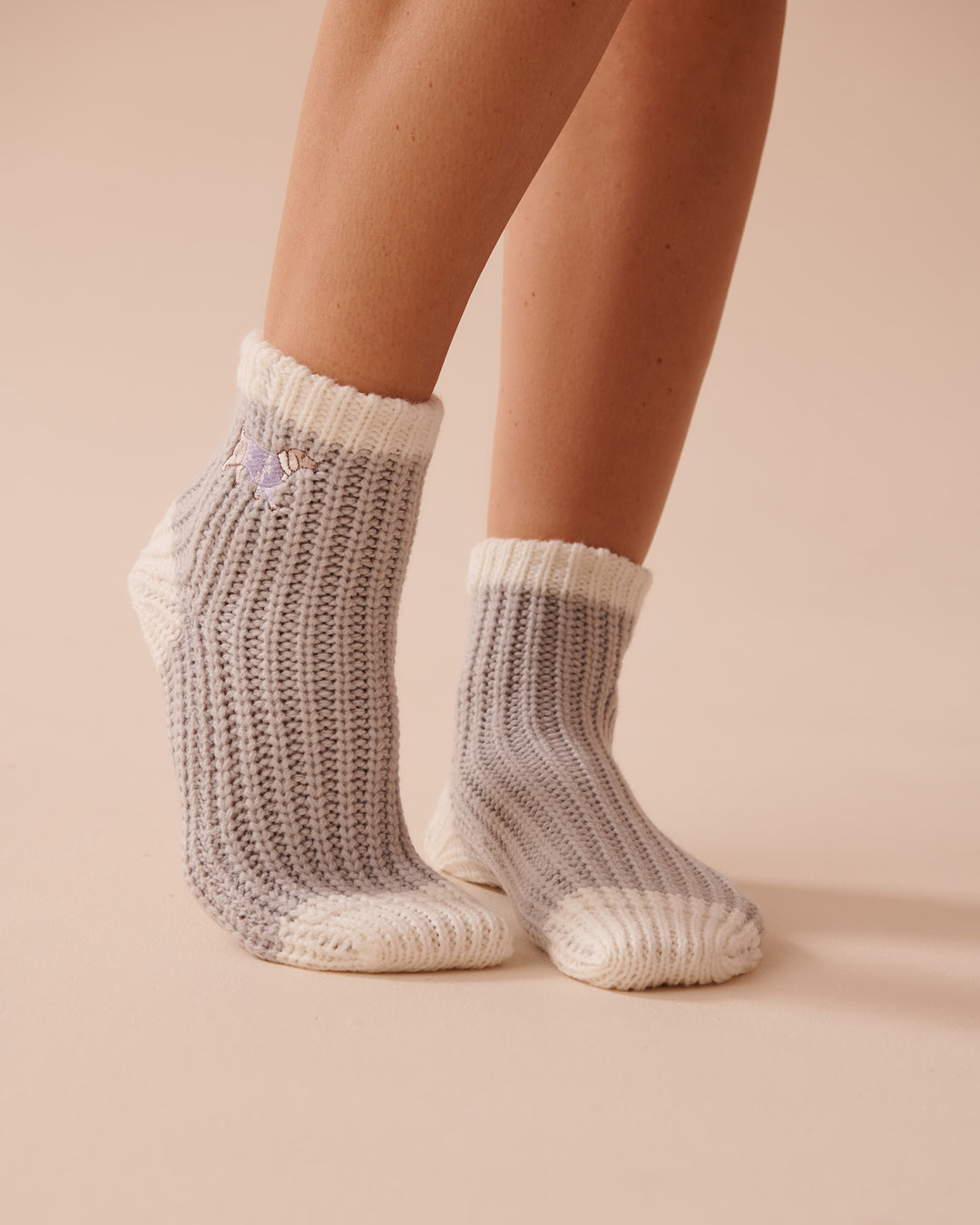 Knitted Socks with Winter Embroidery - Snow White