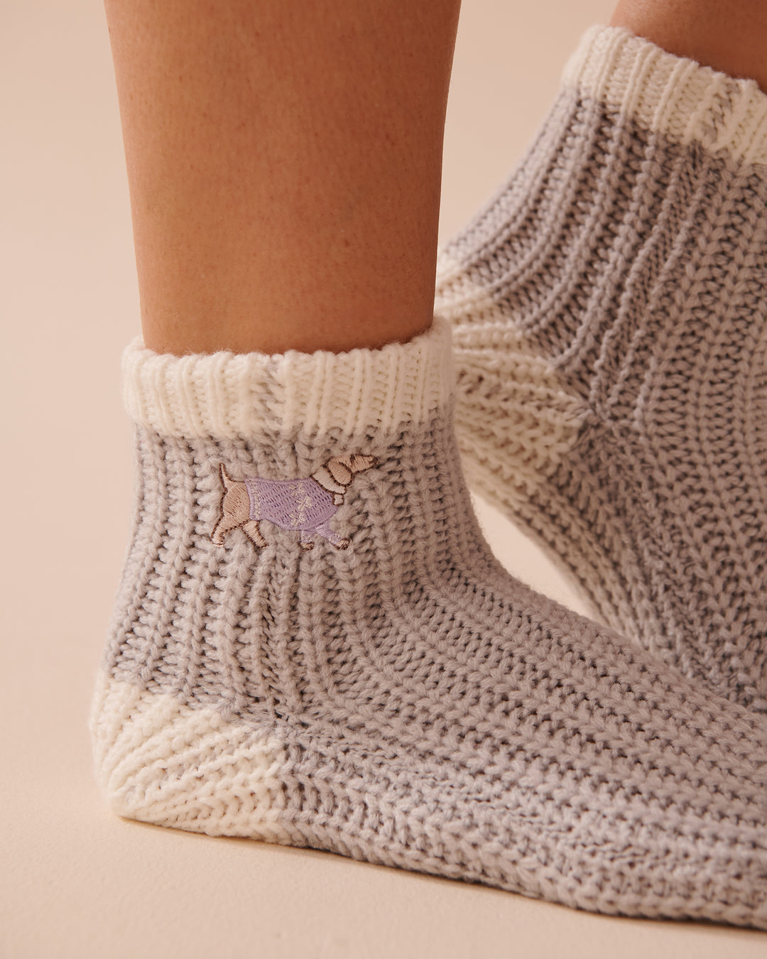 Knitted Socks with Winter Embroidery - Snow White