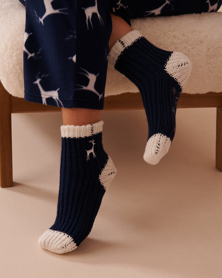 Knitted Socks with Winter Embroidery - Snow White