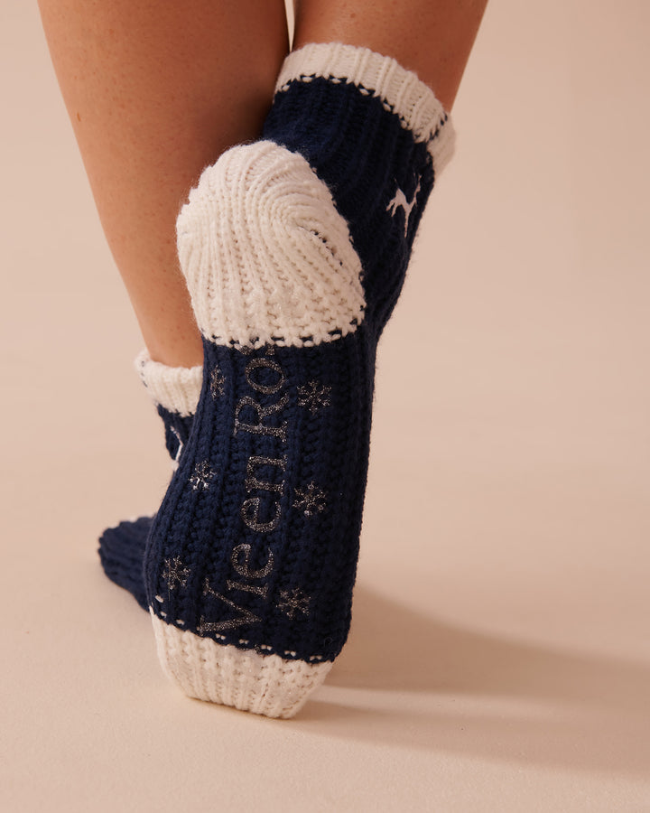Knitted Socks with Winter Embroidery - Snow White