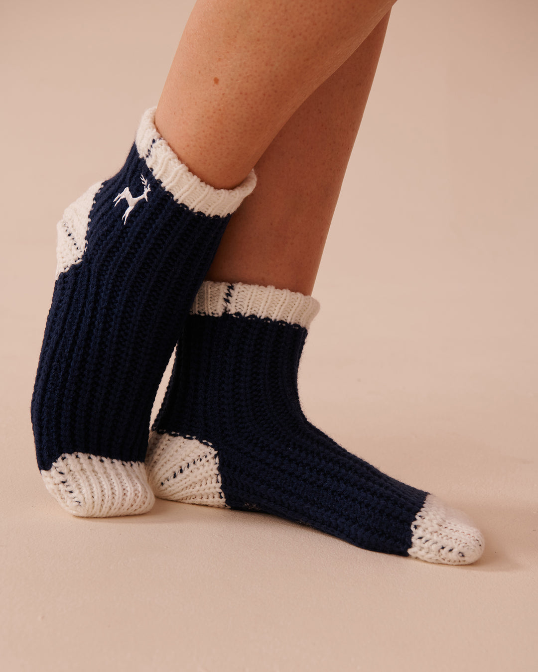 Knitted Socks with Winter Embroidery - Snow White