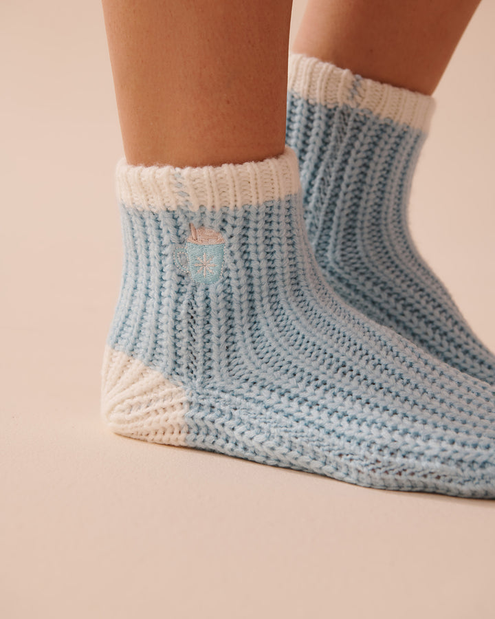 Knitted Socks with Winter Embroidery - Snow White