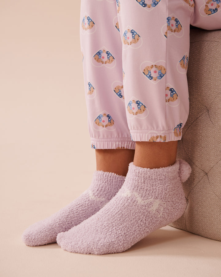 Pompom Soft Plush Socks - Lavender Fog