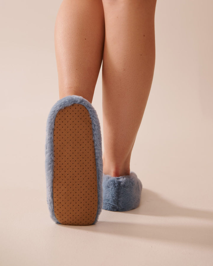 Faux Fur Slipper Socks - Blue Surf
