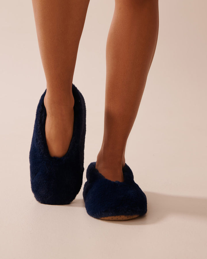 Faux Fur Slipper Socks - Blue Surf