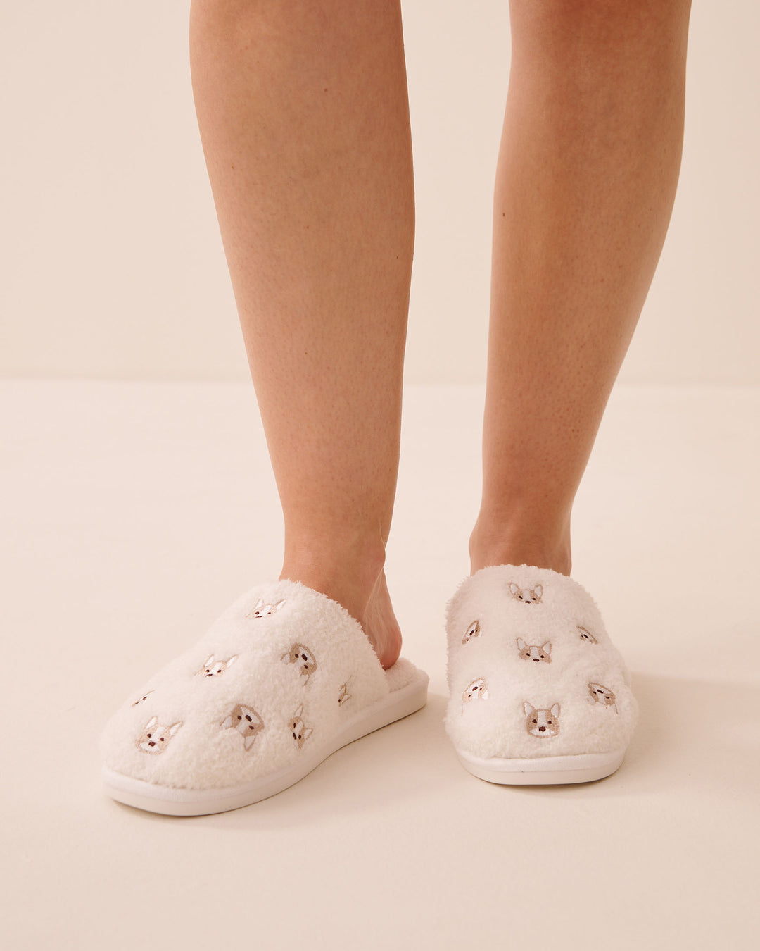 Cat Embroidered Curly Fur Slippers