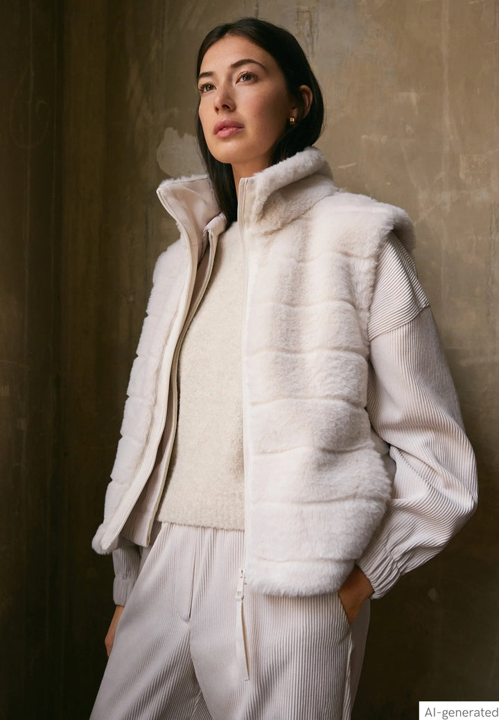 Faux Fur Vest with Stand-Up Collar
