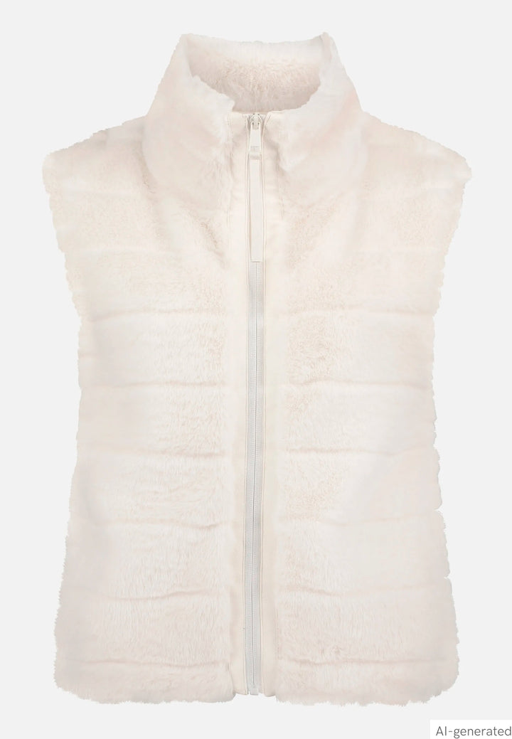 Faux Fur Vest with Stand-Up Collar