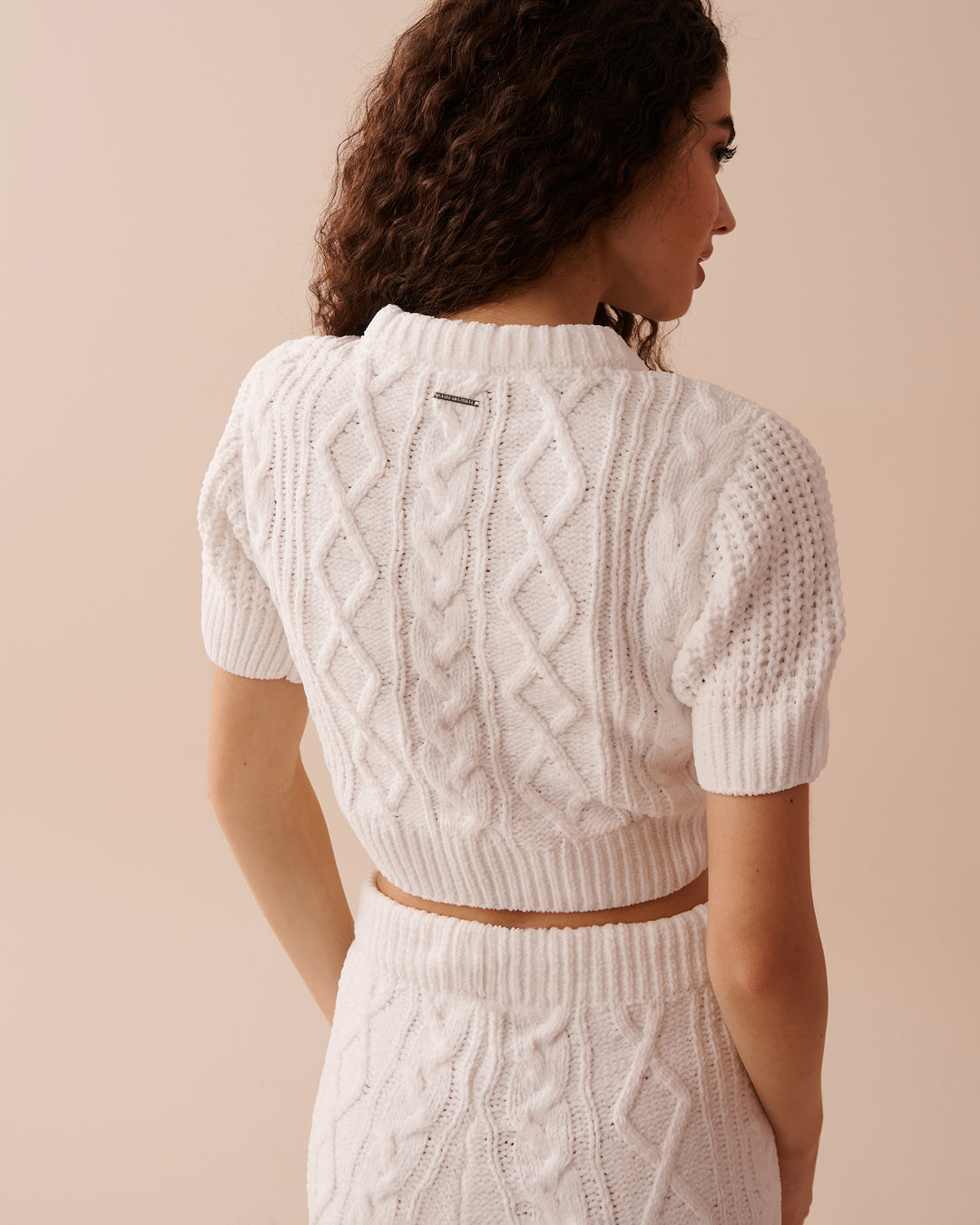 Cable-Knit Chenille Crop T-shirt - Evening Haze