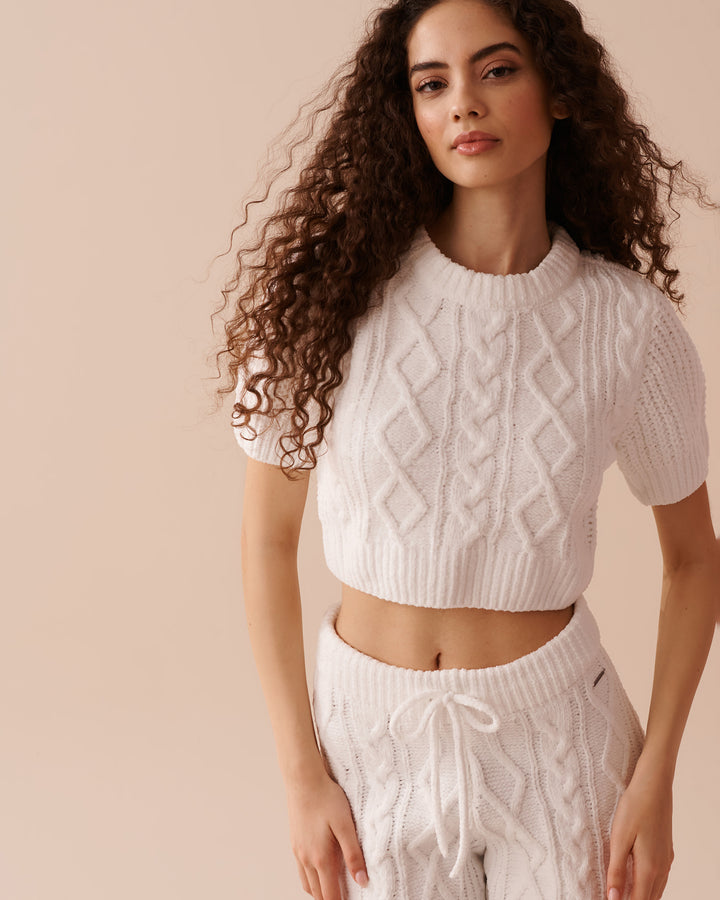 Cable-Knit Chenille Crop T-shirt - Chalk Pink