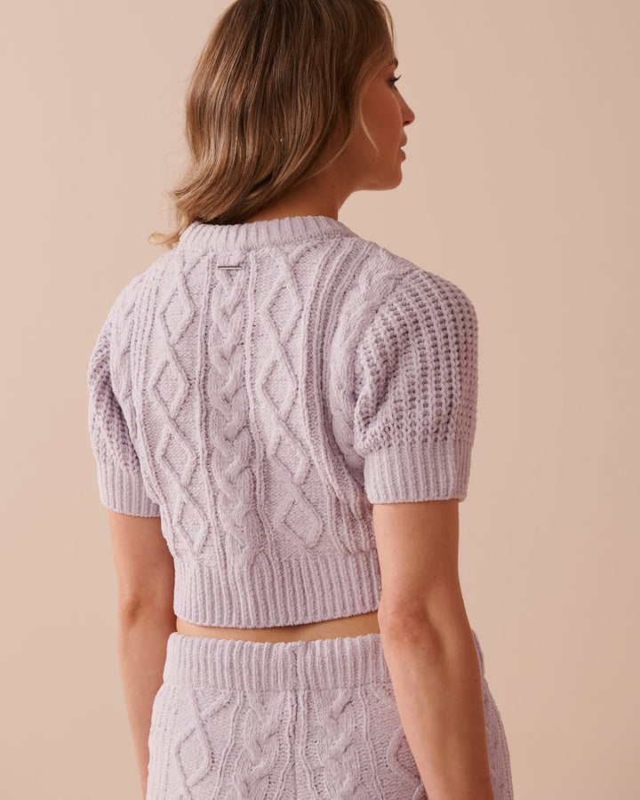 Cable-Knit Chenille Crop T-shirt - Evening Haze
