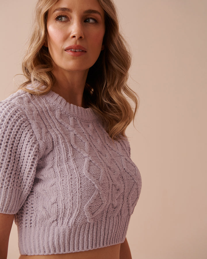 Cable-Knit Chenille Crop T-shirt - Snow White