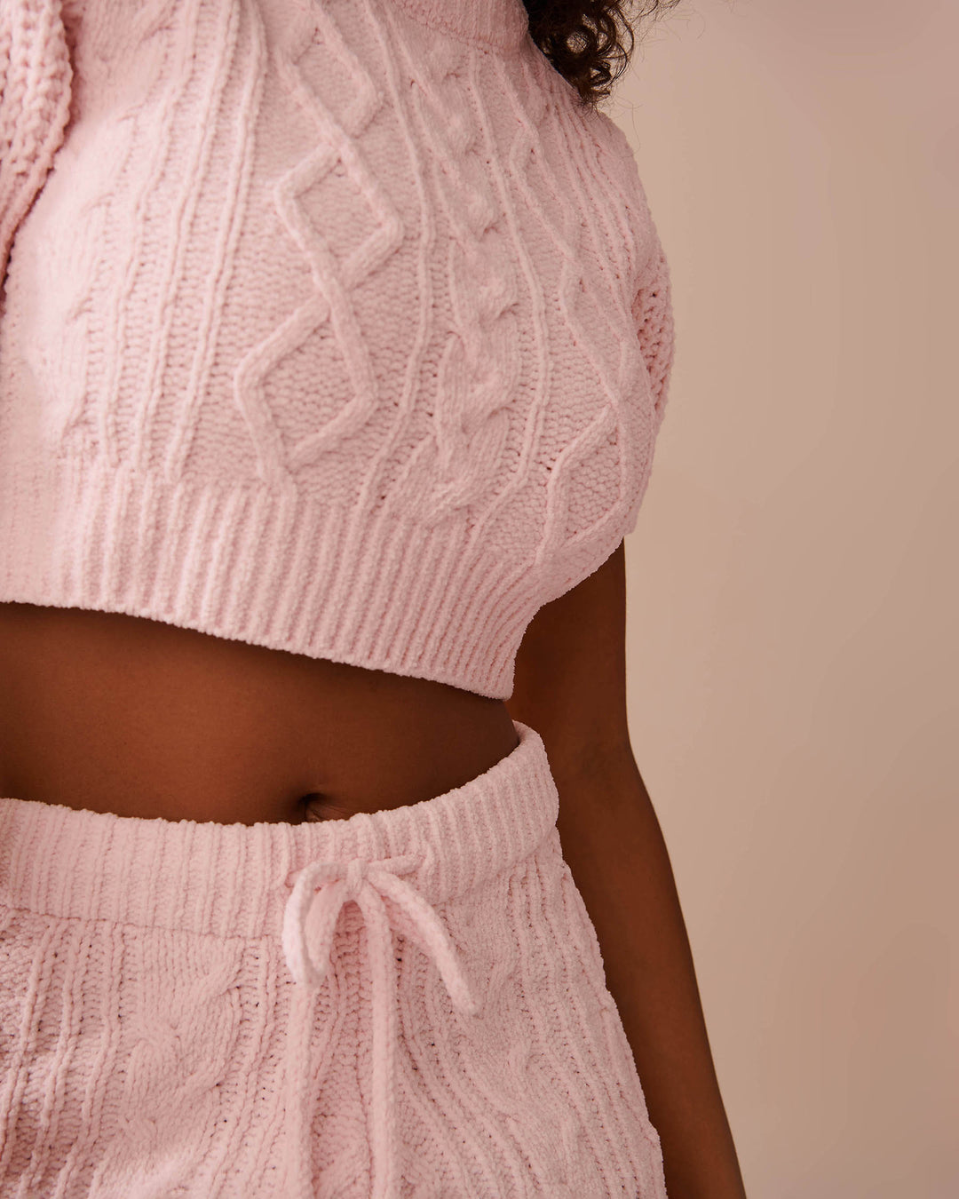 Cable-Knit Chenille Crop T-shirt - Evening Haze