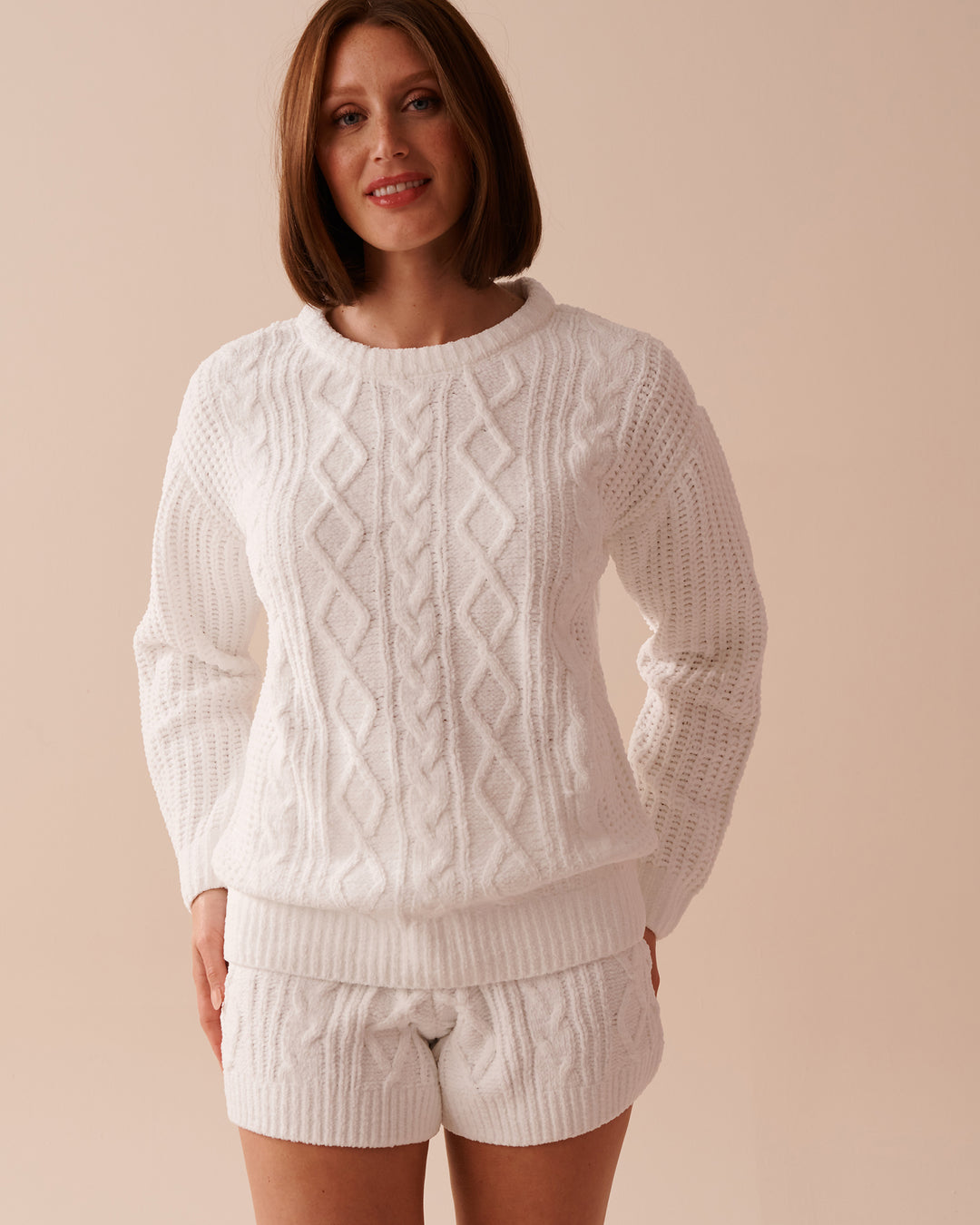 Cable-Knit Chenille Long Sleeve Shirt - Chalk Pink