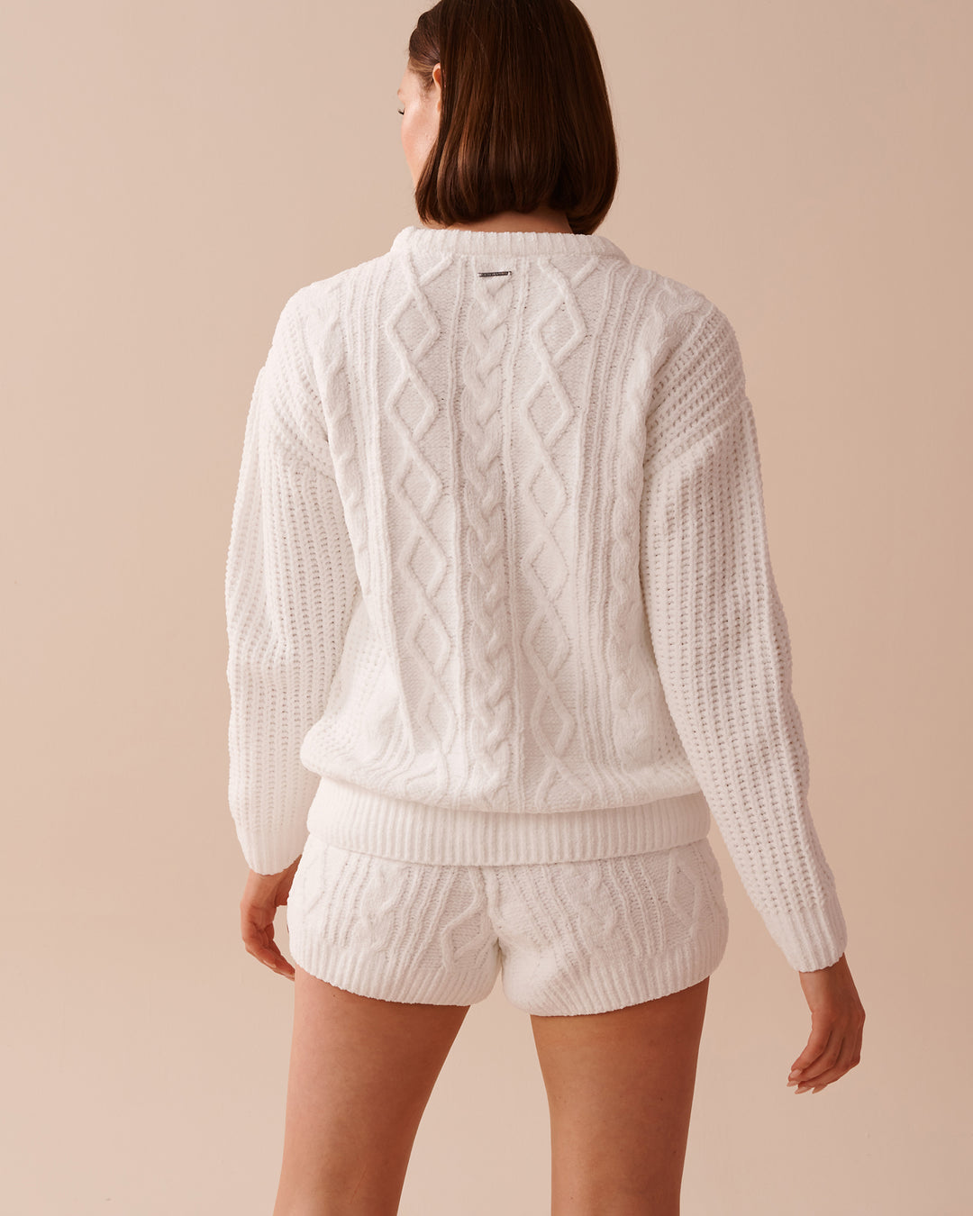 Cable-Knit Chenille Long Sleeve Shirt - Chalk Pink