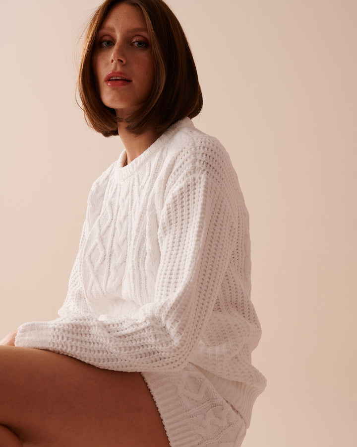 Cable-Knit Chenille Long Sleeve Shirt - Chalk Pink