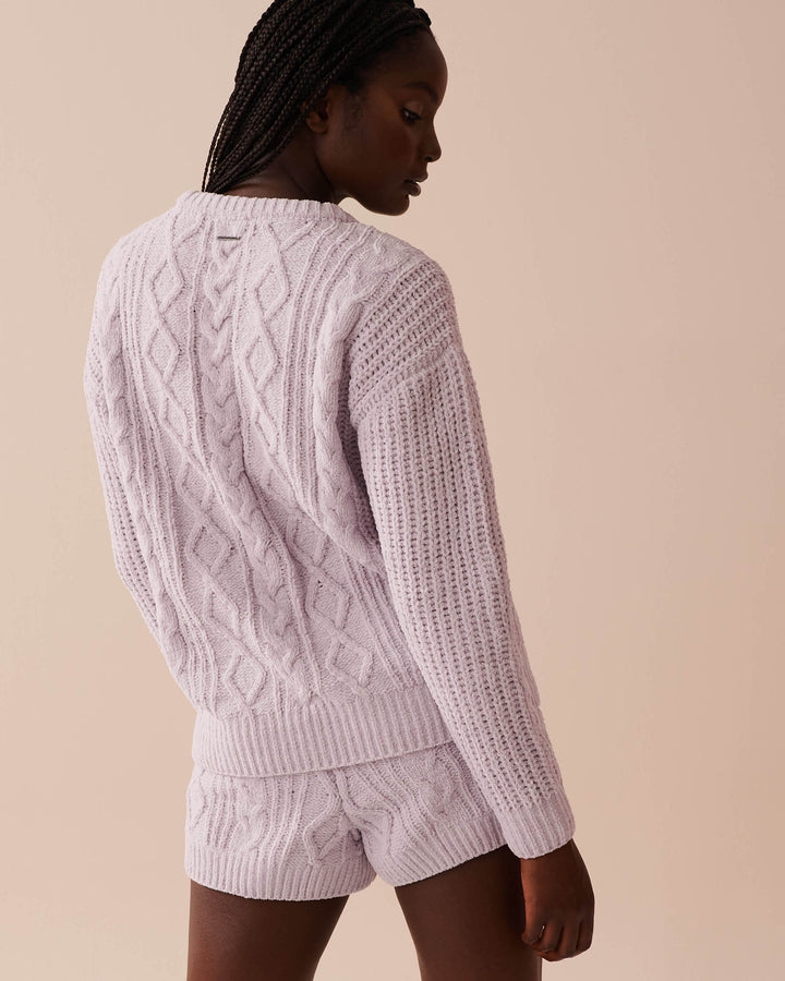 Cable-Knit Chenille Long Sleeve Shirt - Evening Haze