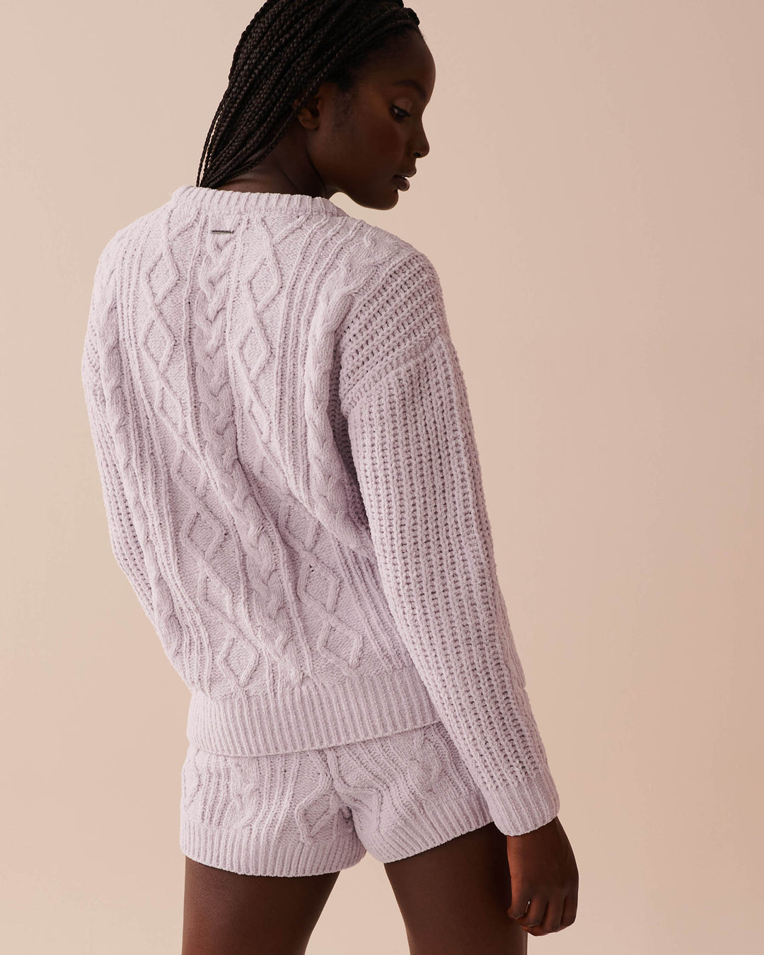Cable-Knit Chenille Long Sleeve Shirt - Snow White